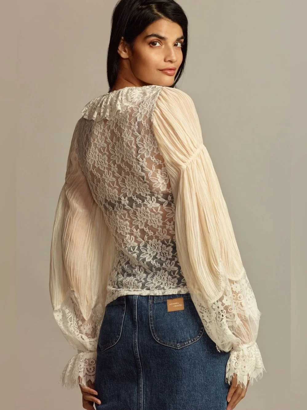 Anthropologie Wide-Sleeve Sheer Lace Top
